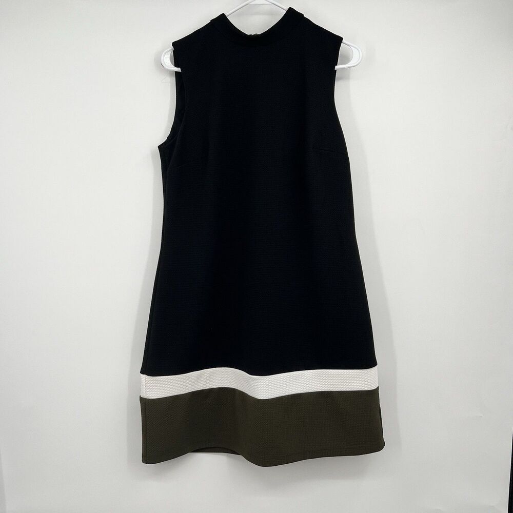 Womens AGB Mock Neck Sleeveless Sheath Dress Career 14 Black Green White